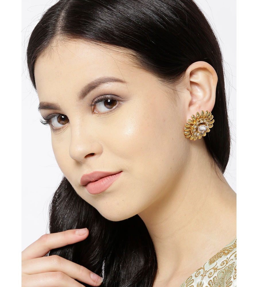 YouBella Gold-Plated Textured Circular Oversized Studs